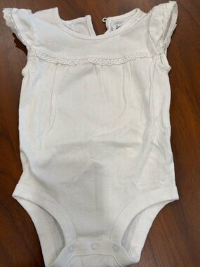 White Eyelet Flutter-Sleeve Baby One-Piece Bodysuit